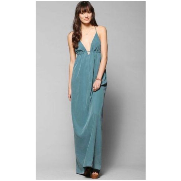 SILENCE + NOISE Triangle-Top Maxi Slip Dress in Olive - Picture 1 of 9